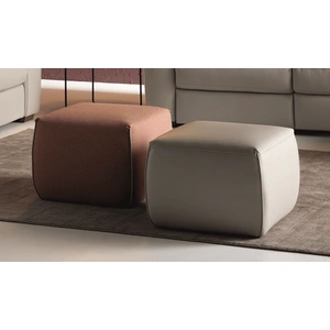Natuzzi Editions Gaia Fabric/Leather Ottoman with Leather Welt