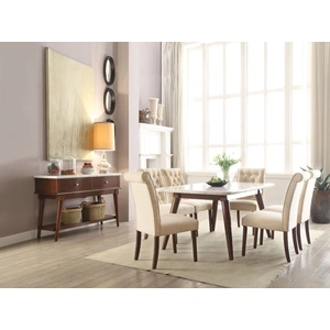 ACME Gasha Marble/Wood Dining Set, White/Walnut