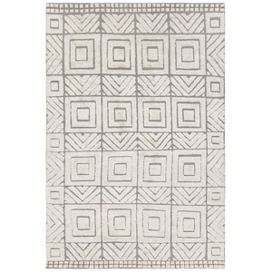 Chandra Genna Wool/Cotton Rectangular Hand-knotted Rug, White/Grey