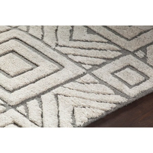 Chandra Genna Wool/Cotton Rectangular Hand-knotted Rug, White/Grey