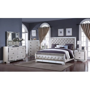 Cosmos Furniture Gloria Bedroom Set with Faux Leather Upholstered Headboard & Footboard, Champagne