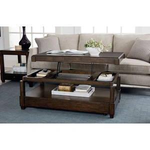 Hammary Halsey Wood Rectangular Lift Top Coffee Table Set, Dark Rich Coffee Brown