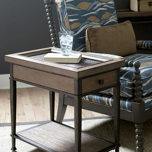 Hammary Austin Wood/Metal Chairside Table w/Drawer, Medium Brown/Dark Bronze