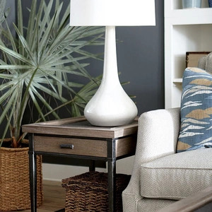 Hammary Austin Wood/Metal Rectangular 1-Drawer End Table, Medium Brown/Dark Bronze