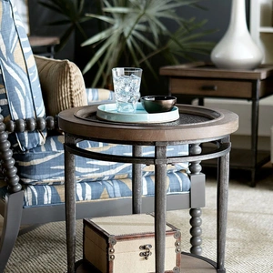 Hammary Austin Wood/Metal Round End Table, Medium Brown/Dark Bronze