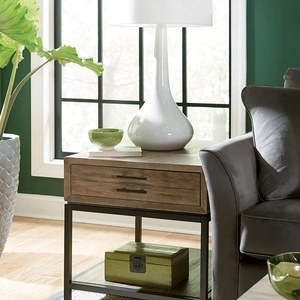 Hammary Jefferson Wood Rectangular Coffee Table Set, Natural Waxed Beige/Dark Bronze