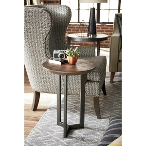Hammary Graystone Wood Veneer/Metal Round Chairside Table, Rustic Dark Oak/Wrought Iron Metal