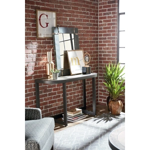 Hammary Graystone Wood Veneer/Metal Sofa Table, Rustic Dark Oak/Wrought Iron Metal