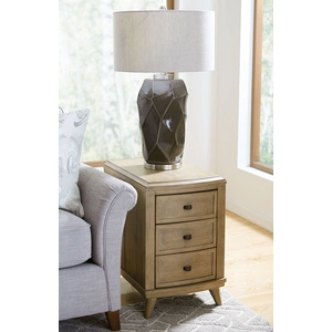 Hammary Oblique Wood Charging Chairside Table, Wire Brushed Natural Cerused Elm