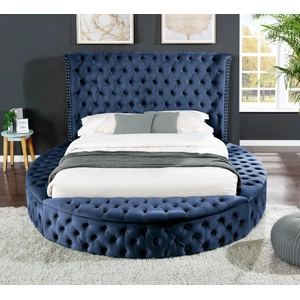 Galaxy Home Furnishings Hazel Fabric Upholstered Storage Queen Size Bed with USB Ports & Bluetooth Speakers, Navy