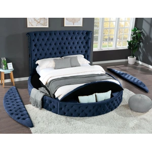 Galaxy Home Furnishings Hazel Fabric Upholstered Storage Queen Size Bed with USB Ports & Bluetooth Speakers, Navy