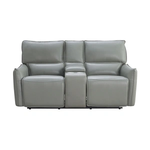 Beverly Hills Furniture Heather Premium Leather Loveseat w/ Console, Dark Grey