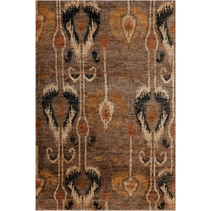 Chandra Hetty Jute Rectangular Hand-knotted Rug, Brown/Black/Gold/Orange