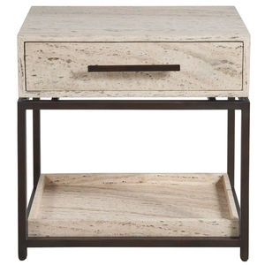 Universal Furniture Dove Wood/Metal Nightstand w/Drawer, White Travertine