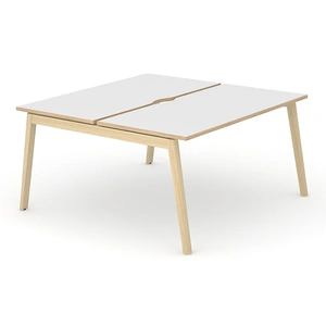 NARBUTAS Nova Wood Melamine D64.6-inch Office 2-Desk Bench w/2 Scallops