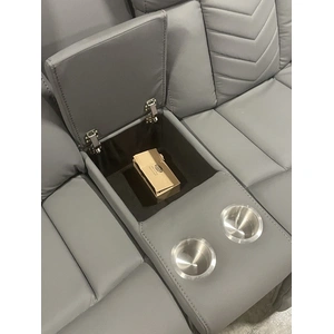 Global Furniture USA U7068 Polyester Power Console Reclining Loveseat w/LED Lighting, Light Grey