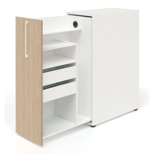 NARBUTAS Boxi Office Lockable Storage Tower w/1 Shelf, 2 Metal Shelves, 2 Small Drawers & Power Socket