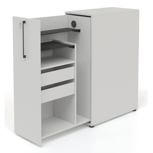 NARBUTAS Boxi Office Lockable Storage Tower w/1 Shelf, 2 Metal Shelves, 2 Small Drawers & USB Port