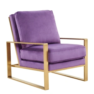 LeisureMod Jefferson Velvet Design Accent Armchair, Purple