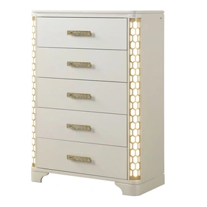 Galaxy Home Furnishings Jasmine 5-Drawer Wood Veneer Chest w/LED Lighting, Cream