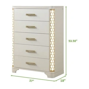 Galaxy Home Furnishings Jasmine 5-Drawer Wood Veneer Chest w/LED Lighting, Cream