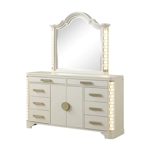 Galaxy Home Furnishings Jasmine Wood Veneer Mirror with LED Lighting, Cream