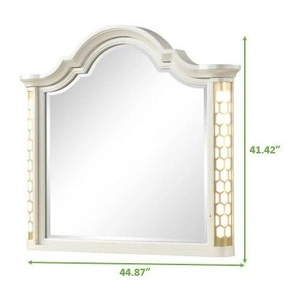 Galaxy Home Furnishings Jasmine Wood Veneer Mirror with LED Lighting, Cream