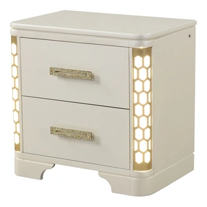 Galaxy Home Furnishings Jasmine Wood Veneer Nightstand with LED Lighting in Cream