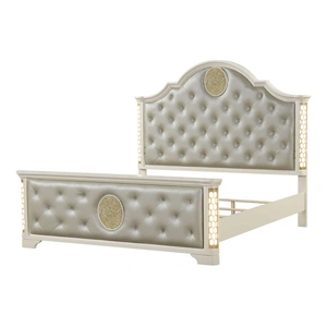 Galaxy Home Furnishings Jasmine Faux Leather/Wood Regular Bedroom Set, Cream