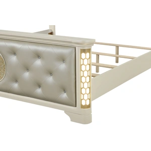Galaxy Home Furnishings Jasmine Bed with Faux Leather Upholstery & LED Lighting, Cream