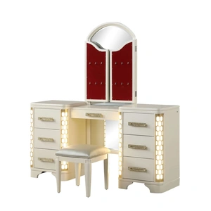 Galaxy Home Furnishings Jasmine 5-Drawer Wood Veneer Vanity Set with LED Lighting, Cream