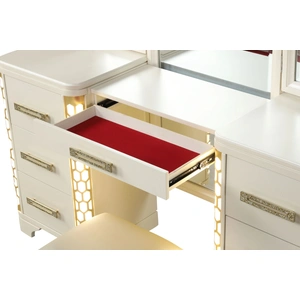 Galaxy Home Furnishings Jasmine 5-Drawer Wood Veneer Vanity Set with LED Lighting, Cream