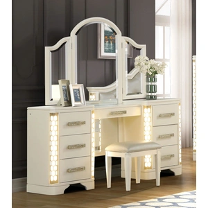 Galaxy Home Furnishings Jasmine Faux Leather/Wood Regular Bedroom Set, Cream