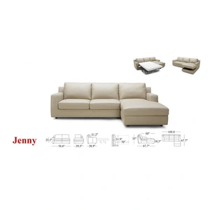 J&M Furniture Jenny Premium Leather Sectional Sleeper Sofa, Beige