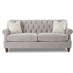 Klaussner Burbank Fabric Tufted Sofa w/Pillows, Amigo Granite/Dash Latte/Pewter