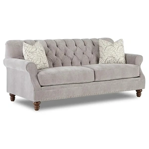 Klaussner Burbank Fabric Tufted Sofa w/Pillows, Amigo Granite/Dash Latte/Pewter