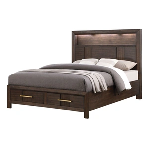 Galaxy Home Furnishings Kenzo Wood Veneer Bed with Storage Drawers & LED Lighting