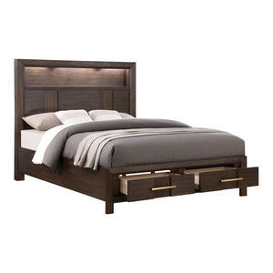 Galaxy Home Furnishings Kenzo Wood Veneer Bed with Storage Drawers & LED Lighting