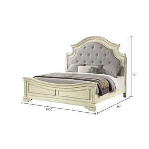 Galaxy Home Furnishings Noble King Size Bed with Fabric Upholstered Headboard, Antique White