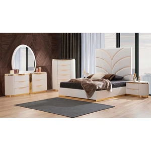 Galaxy Home Furnishings Laura Velvet/Wood Regular Bedroom Set, White/Gold