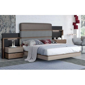 ESF Furniture Leo Eco-Leather/Fabric Platform Bedroom Set, Brown/Grey