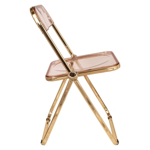 LeisureMod Lawrence Acrylic Folding Chair, Rose Pink/Gold
