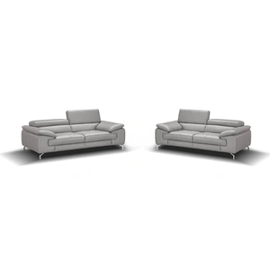 J&M Furniture Liam Premium Leather Living Room Set, Light Grey