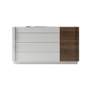 J&M Furniture Lisbon Premium Glass Top Dresser, White/Beige/Walnut
