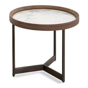 J&M Furniture LP 462B Ceramic/Wood End Table, White/Walnut
