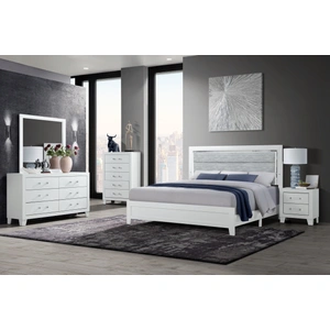 Global Furniture USA Luccia Wood Panel Bedroom Set w/LED Light, White