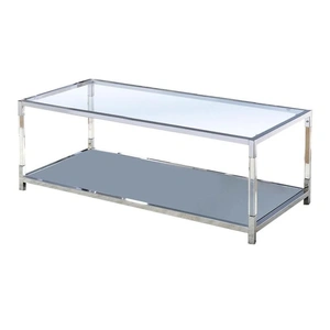 Furniture of America Ludvig Glass/Mirror/Metal Storage Coffee Table, Clear/Chrome