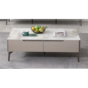 Beverly Hills Furniture Luna Storage Coffee Table with Marble Style Porcelain Top