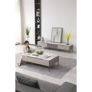 Beverly Hills Furniture Luna Storage Coffee Table with Marble Style Porcelain Top