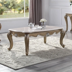ACME Elozzol Marble/Wood Coffee Table, White/Antique Bronze